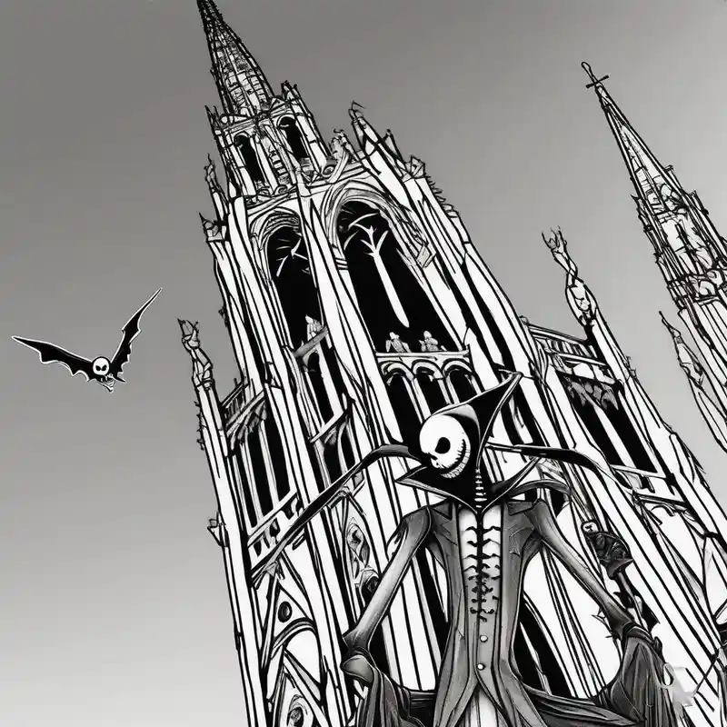 jack skellington on the spire of the Milan cathedral – モノクロ, 白黒