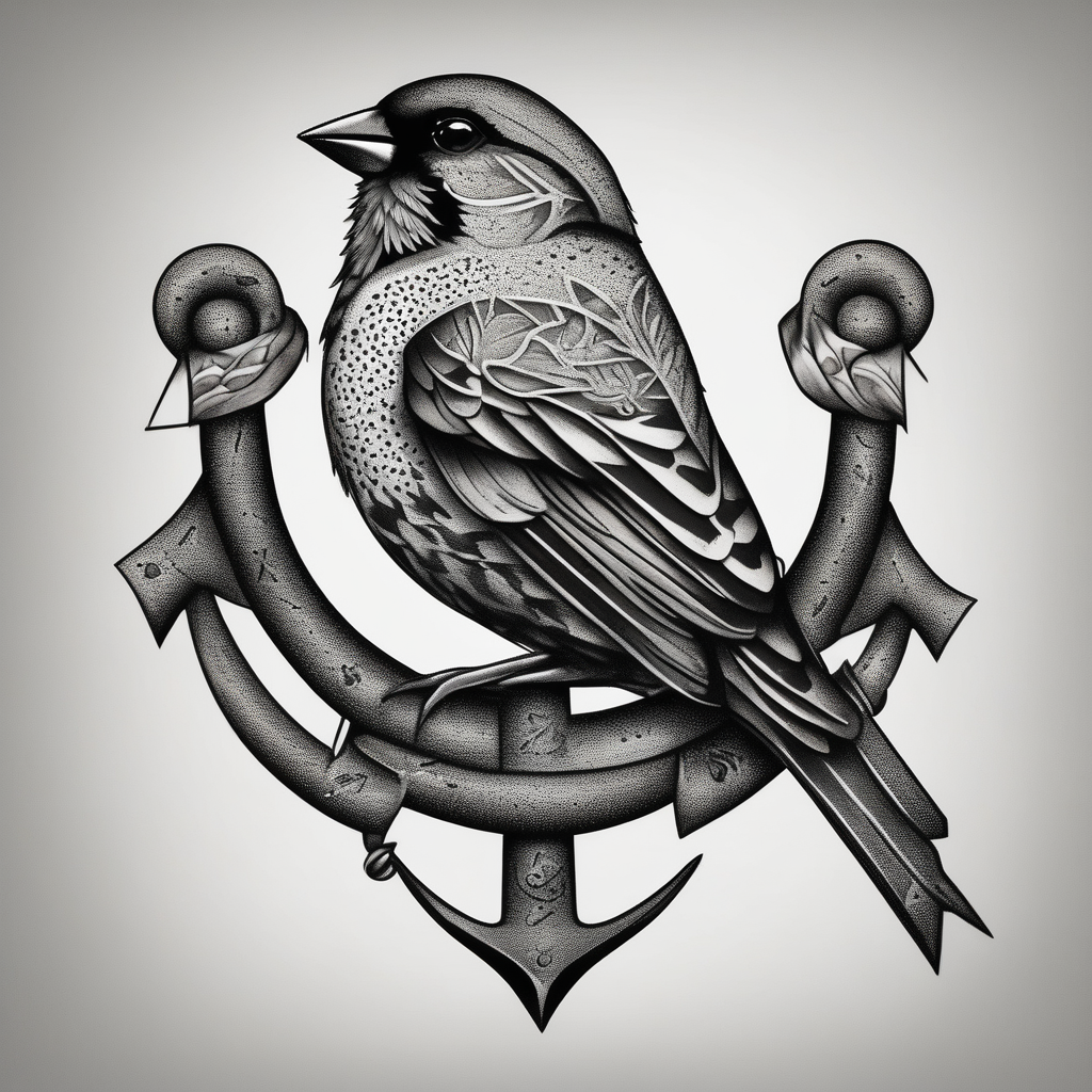 sparrow with anchor sailor type jack-sparrow(AIが生成したドットワークスタイルのタトゥーデザイン)