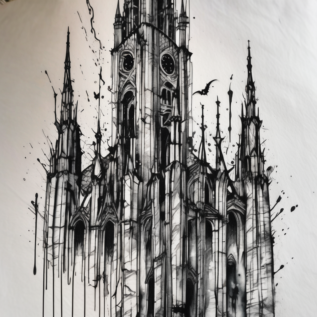 jack skellington on the spire of the Milan cathedral jack-sparrow(AIが生成した水彩スタイルのタトゥーデザイン)