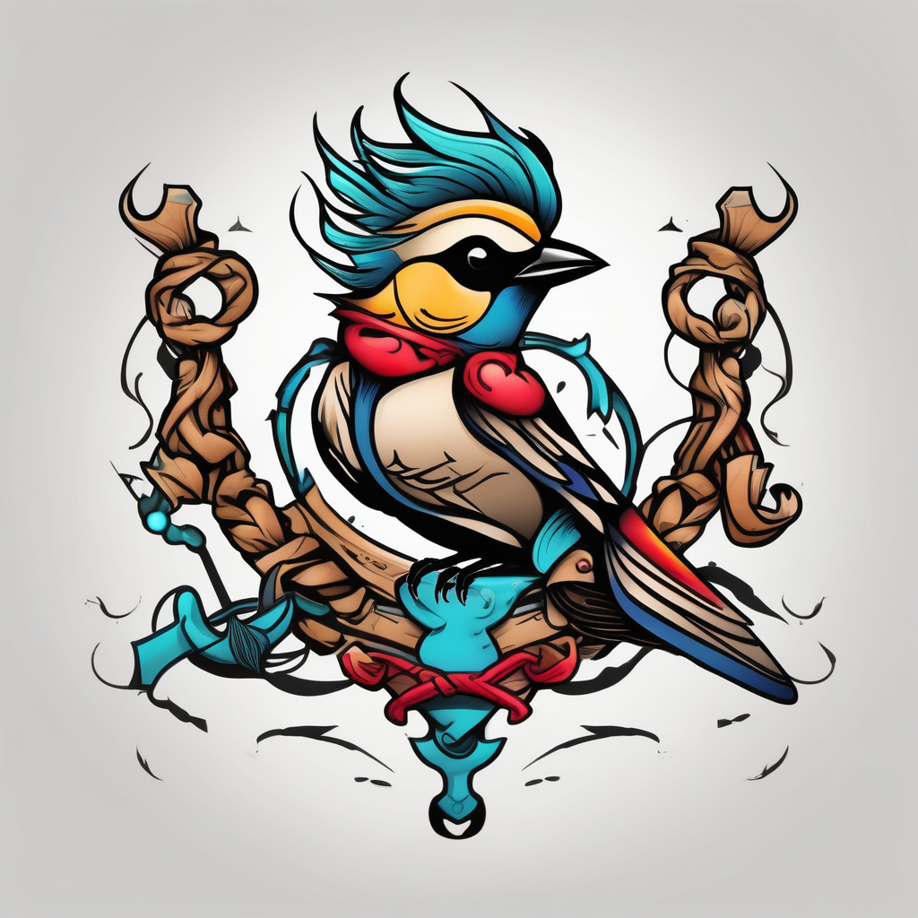 sparrow with anchor sailor type jack-sparrow(AIが生成したカートゥーンスタイルのタトゥーデザイン)