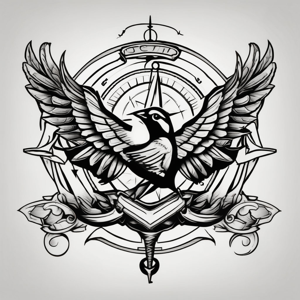 flying sparrow with anchor and compass jack-sparrow(AIが生成したオールドスクールスタイルのタトゥーデザイン)