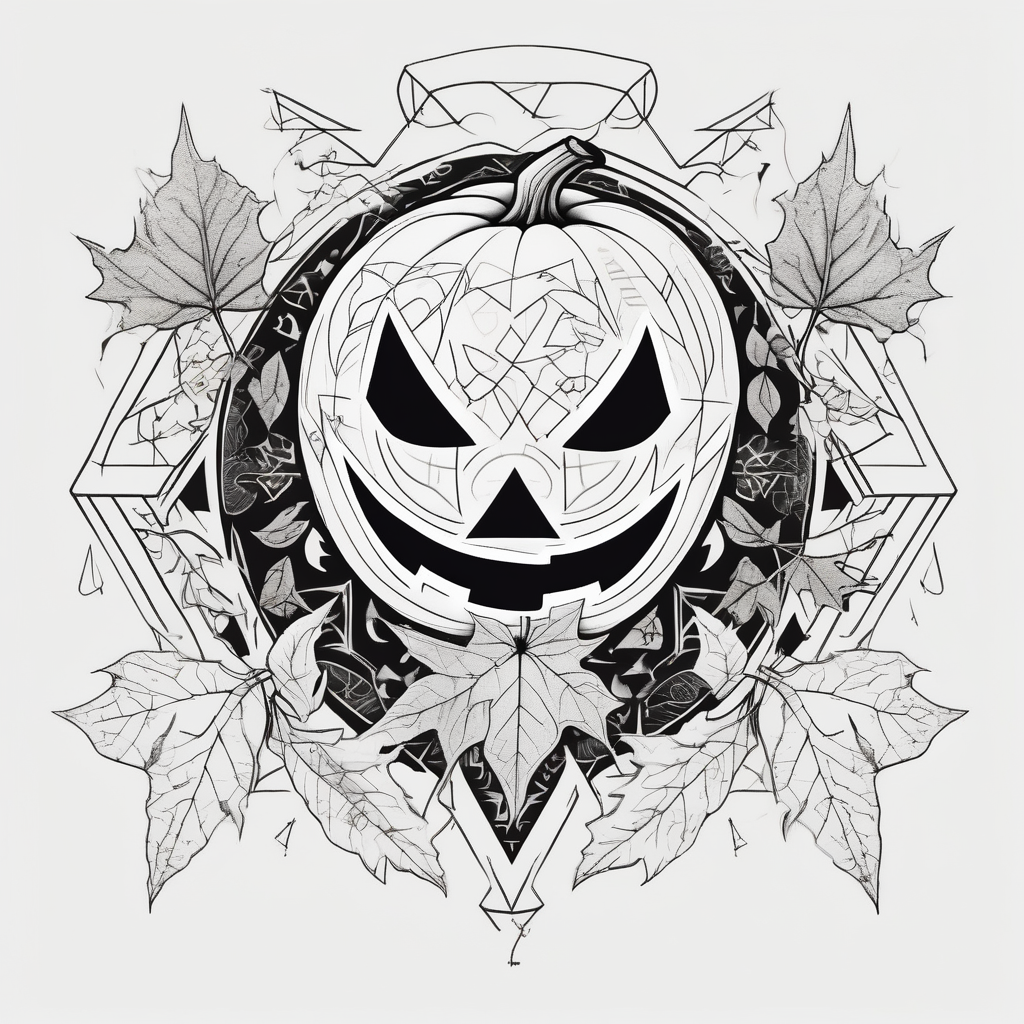 Halloween theme jack-o’-lantern ghost fall leaves bats jack-sparrow(AIが生成したジオメトリックスタイルのタトゥーデザイン)
