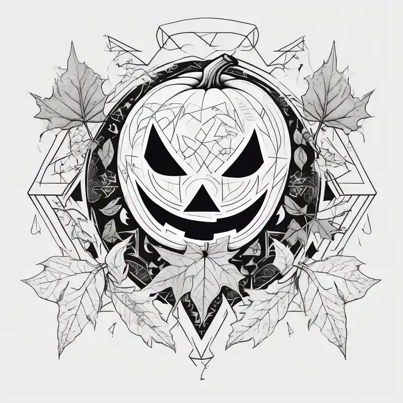 Halloween theme jack-o’-lantern ghost fall leaves bats – ジオメトリック, カラフル
