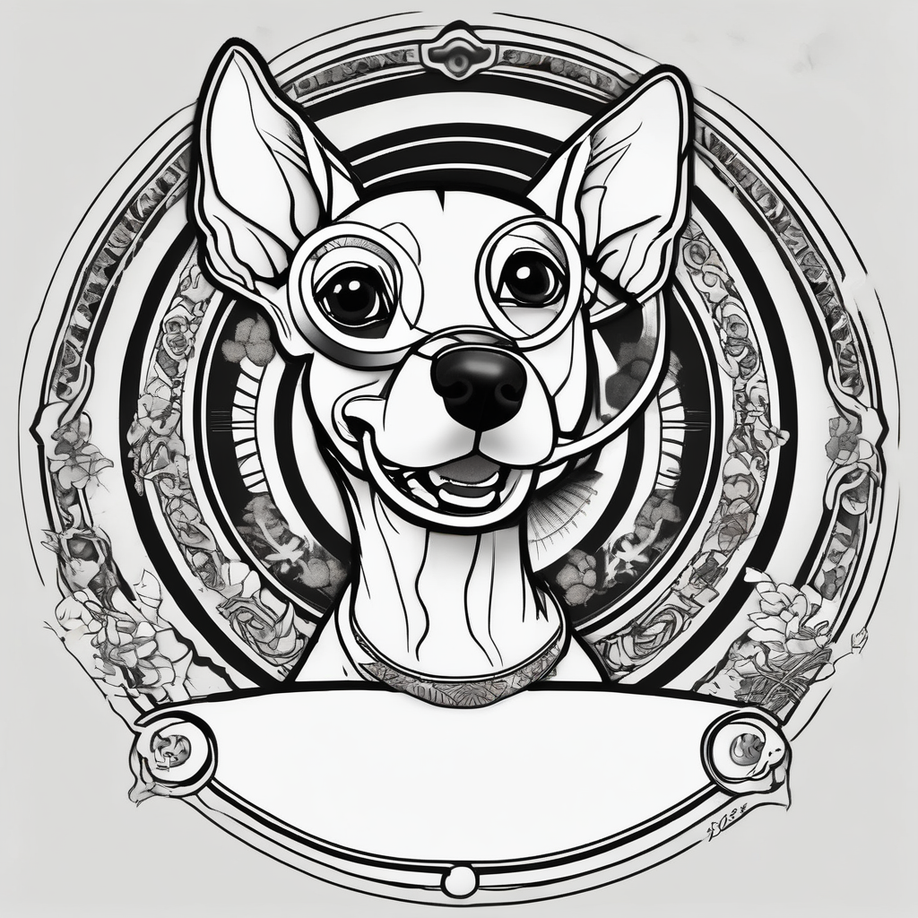 Jack Russell with really big ears that stand up in a magnifying glass jack-sparrow(AIが生成した和彫りスタイルのタトゥーデザイン)