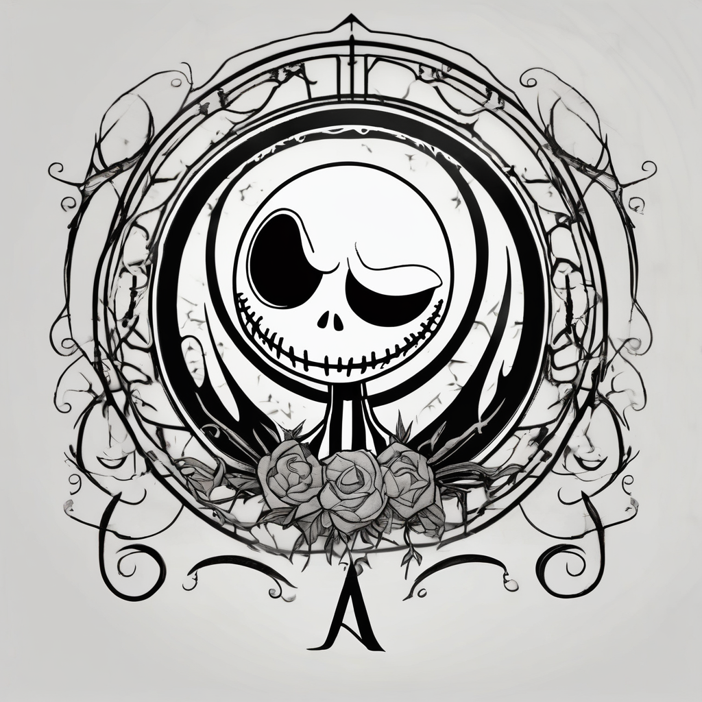 Jack Skellington with letter "A" and date 07/06/2023 jack-sparrow(AIが生成した和彫りスタイルのタトゥーデザイン)