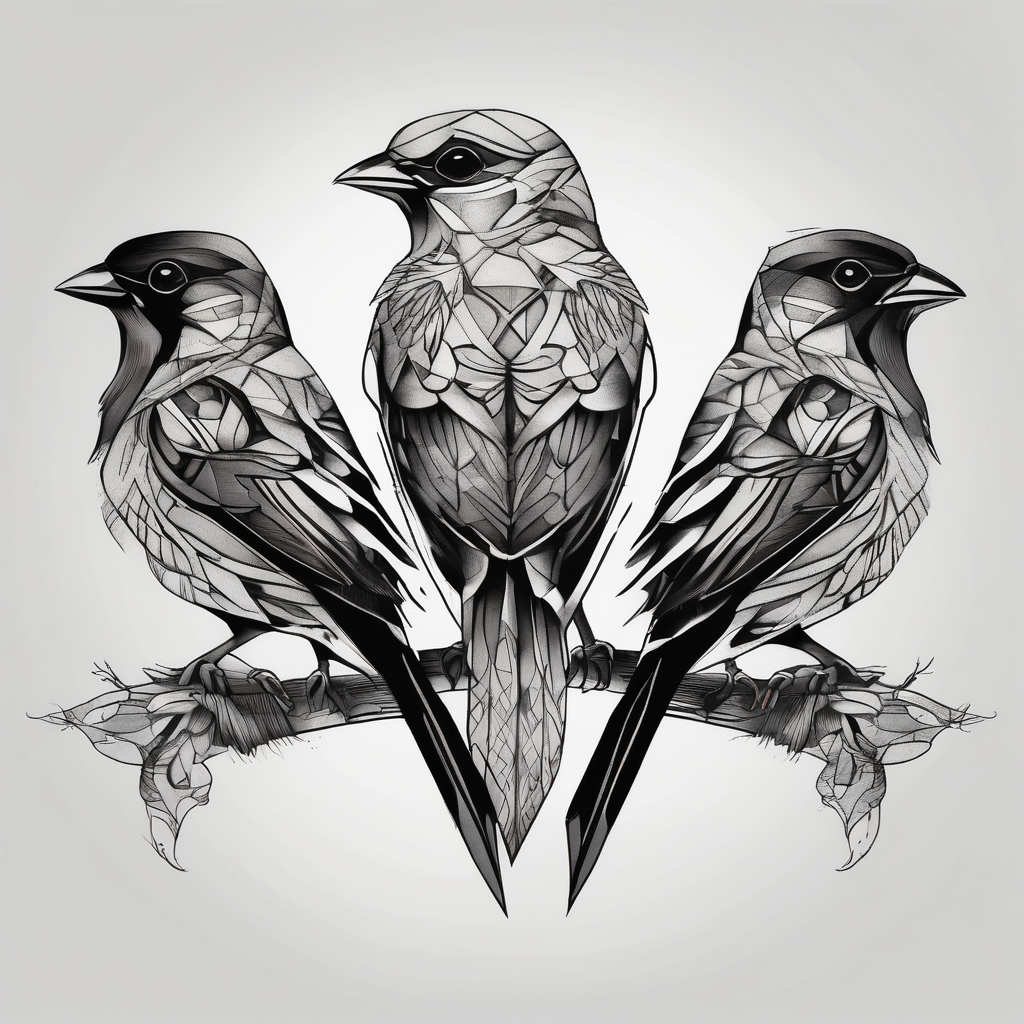 Three sparrows jack-sparrow(AIが生成したブラックワークスタイルのタトゥーデザイン)