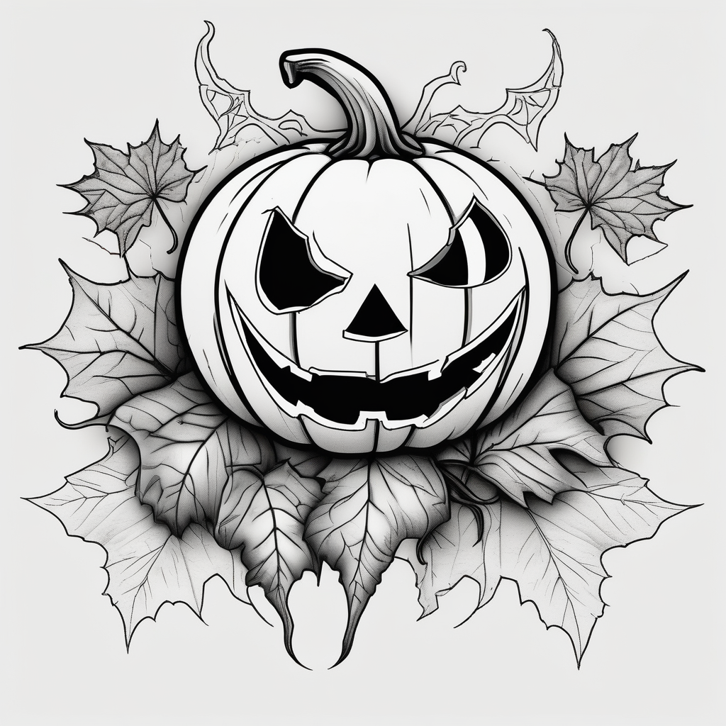 Halloween theme jack-o’-lantern ghost fall leaves bats jack-sparrow(AIが生成したリアリズムスタイルのタトゥーデザイン)