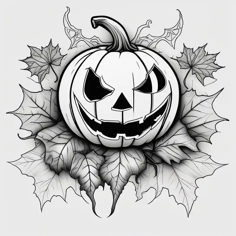 Halloween theme jack-o’-lantern ghost fall leaves bats