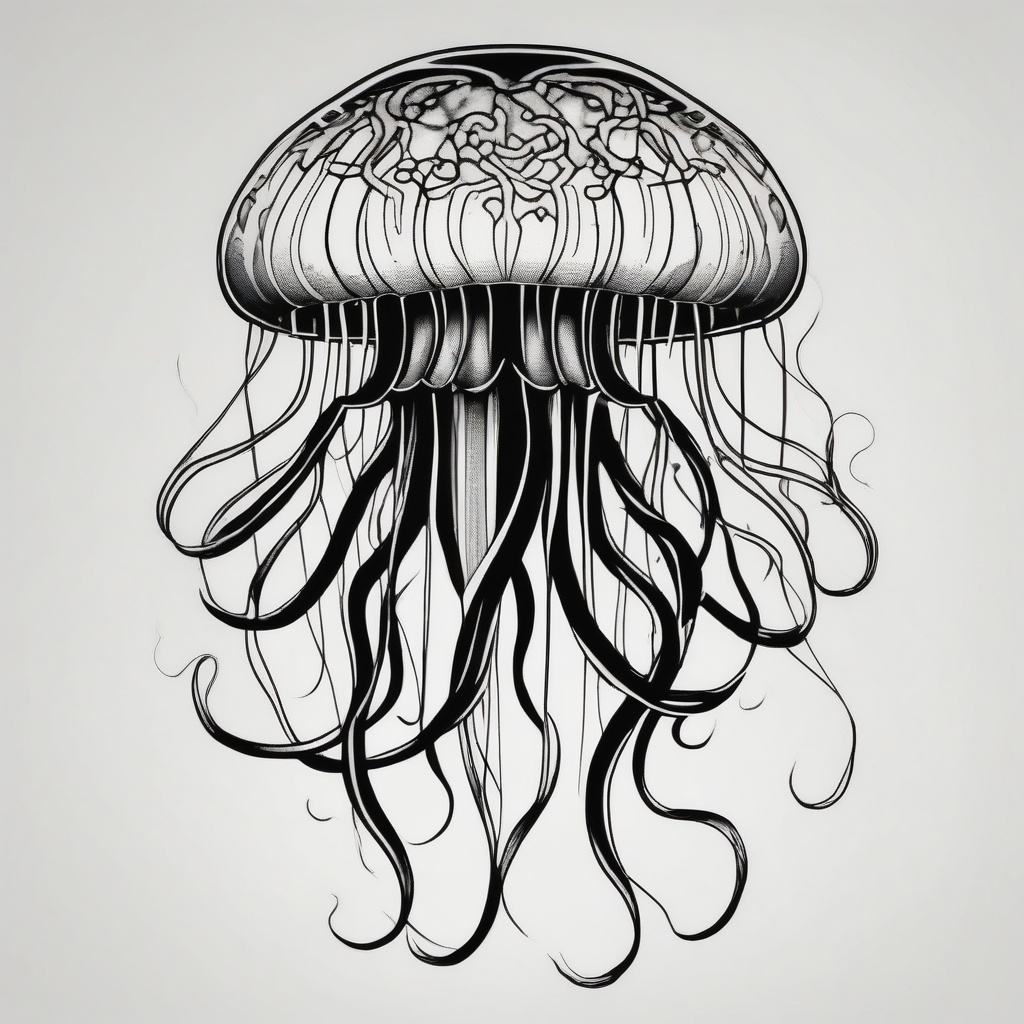 Jellyfish with super long tentacles, AI-generated Blackwork tattoo design