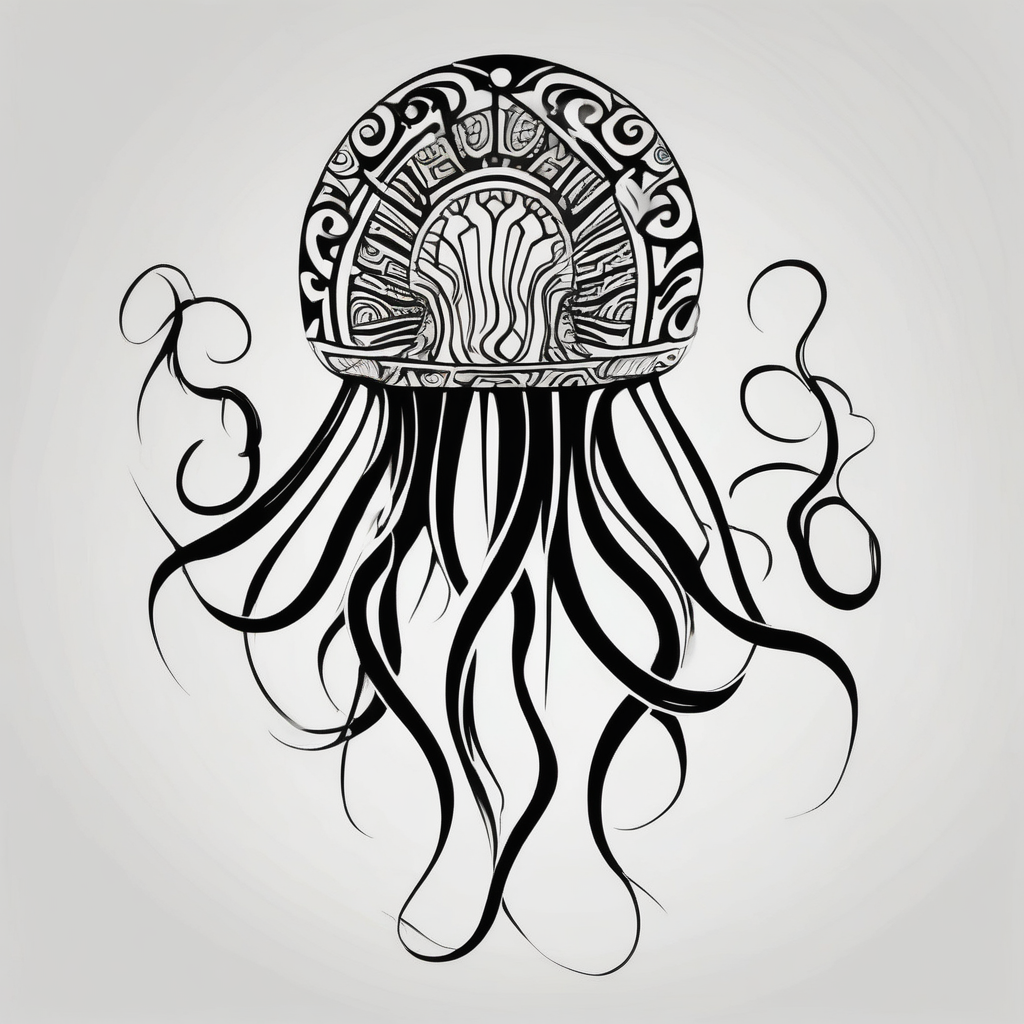 Jellyfish with super long tentacles, diseño de tatuaje tribal generado con IA