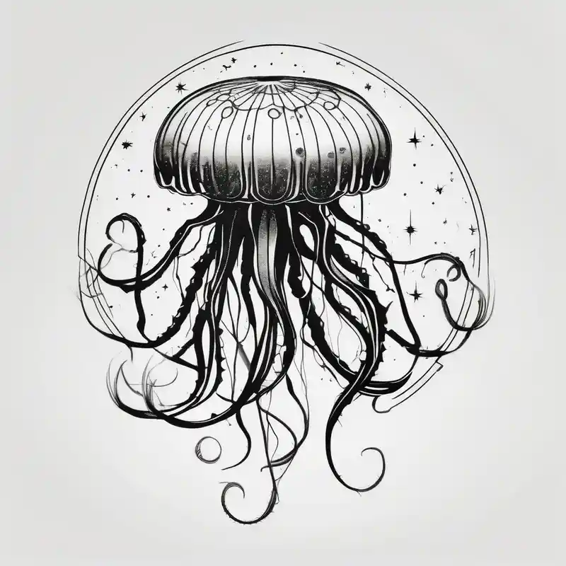 Small jellyfish with Scorpio Star constellation behind it – 3d, Vibrant color