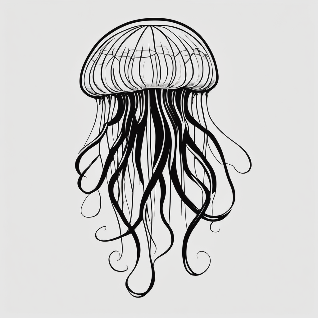 jellyfish with a small head and really long tentacles, AI-generated lettering tattoo design