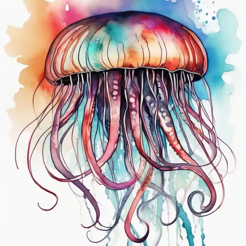 Jellyfish with super long tentacles – Watercolor, Vibrant color