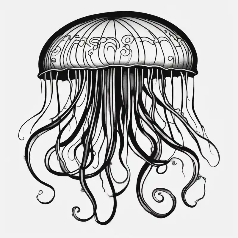 jellyfish with a small head and really long tentacles. Add clouds behind it like it’s floating in the sky