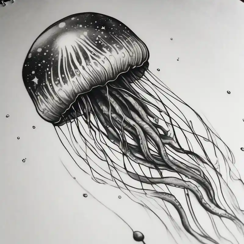 Jellyfish that consumes everything it encounters and send it to the void. It has the milky way in its bell – Realistic, Vibrant color
