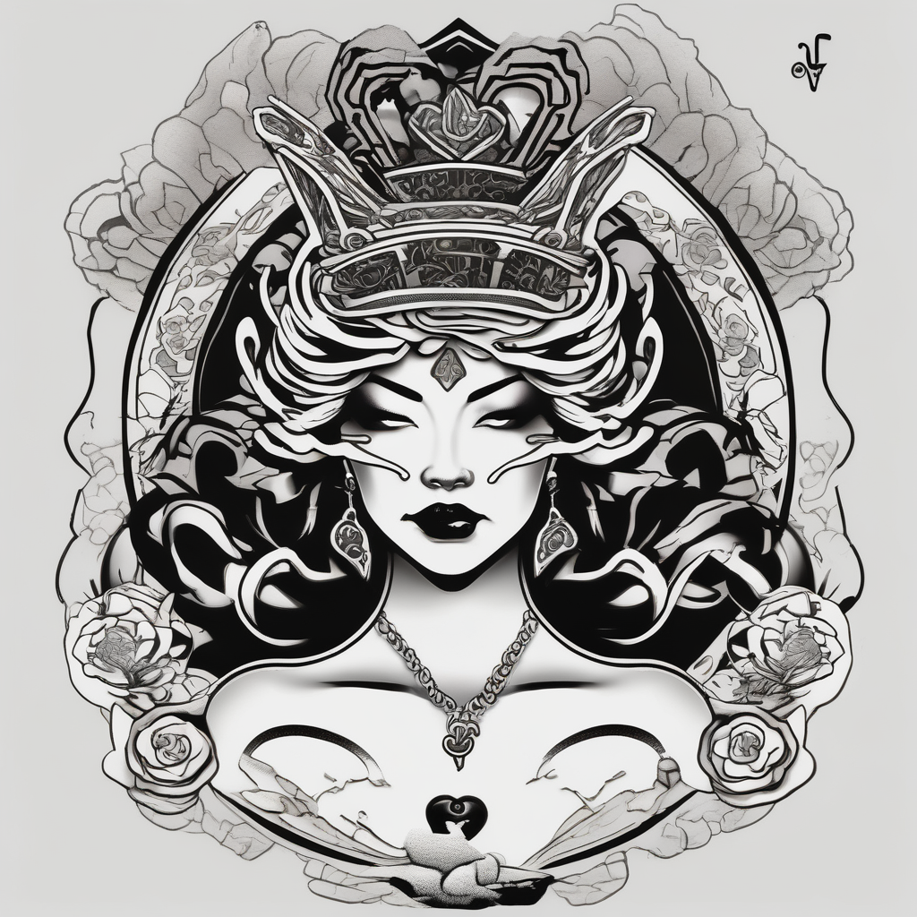 QUEEN OF SPADES king-and-queen, diseño de tatuaje Japonés generado con IA