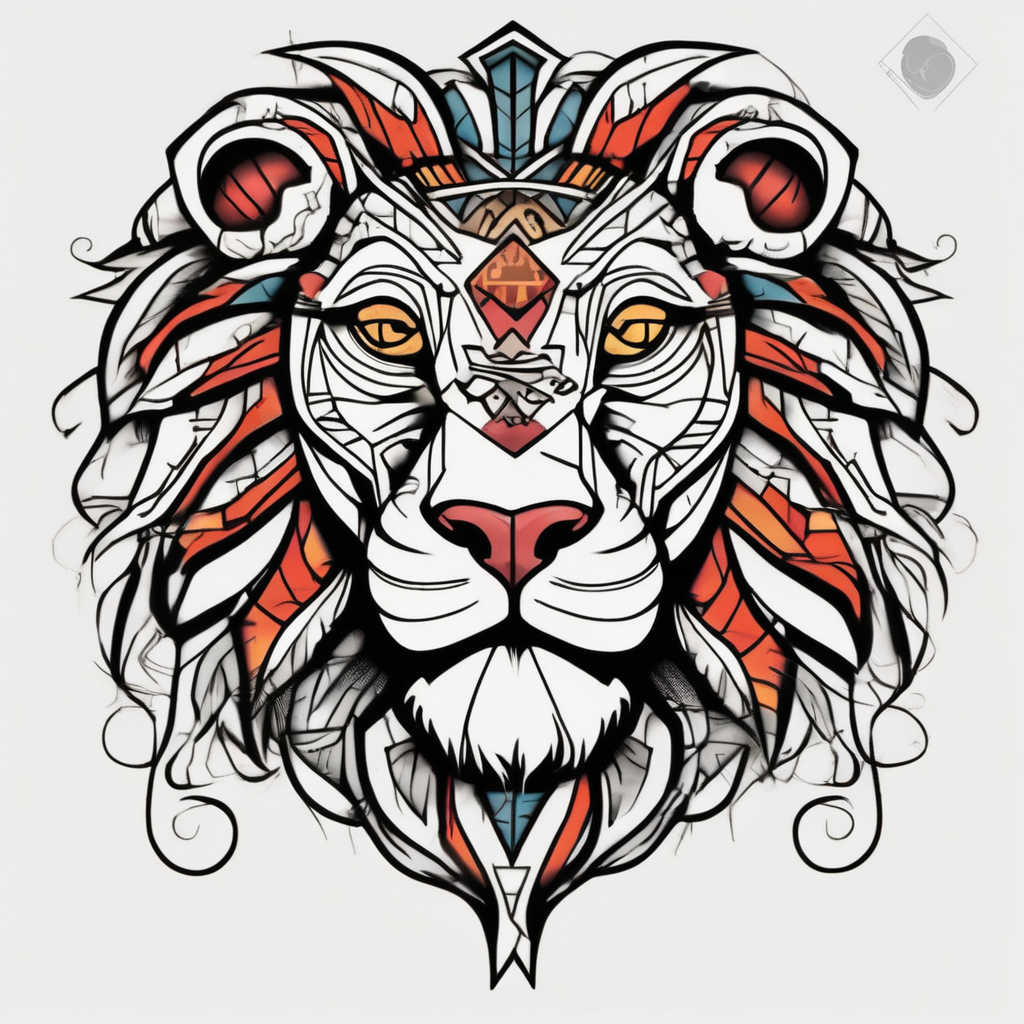 lion king king-and-queen, diseño de tatuaje Old school generado con IA