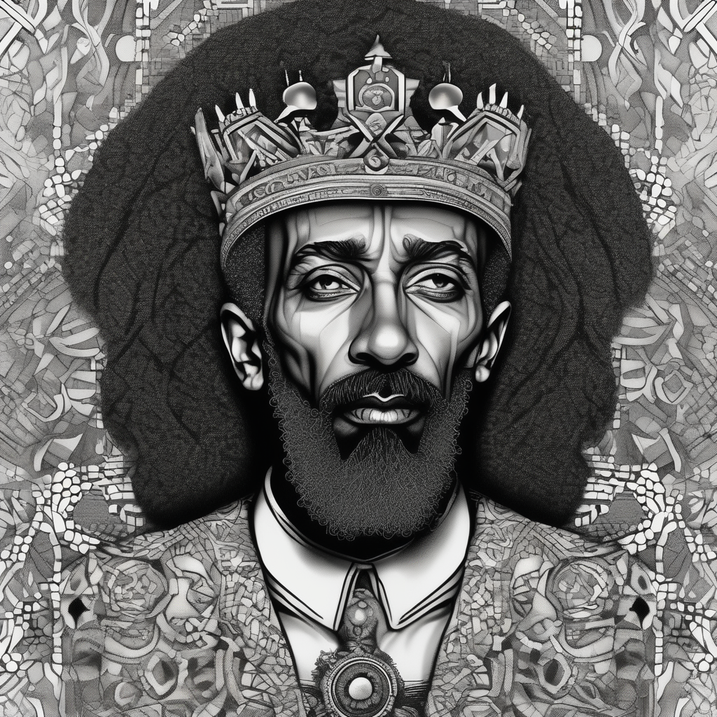 king selassie king-and-queen, diseño de tatuaje Dotwork generado con IA