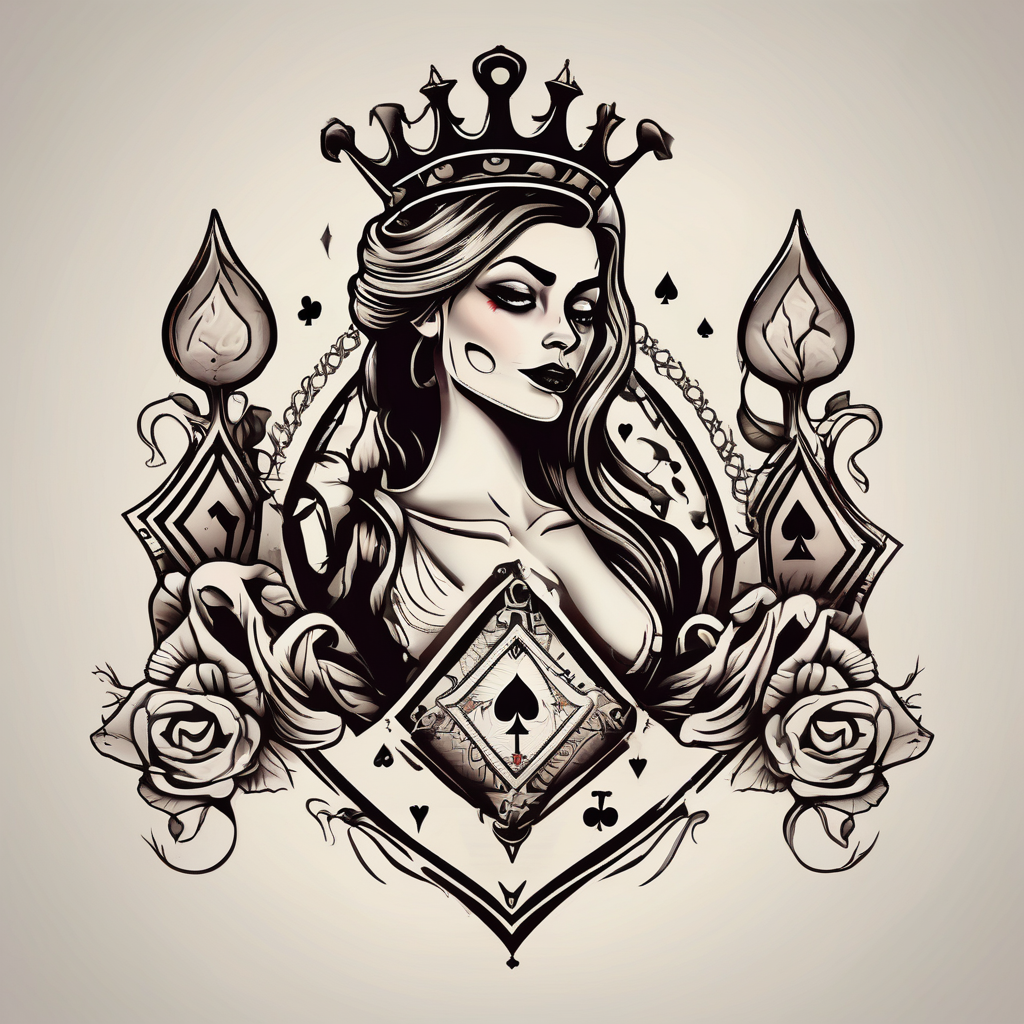 simple,queen of spades,penis king-and-queen, diseño de tatuaje Old school generado con IA