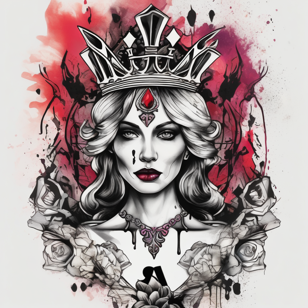 simple,queen of spades,penis king-and-queen, diseño de tatuaje Acuarela generado con IA