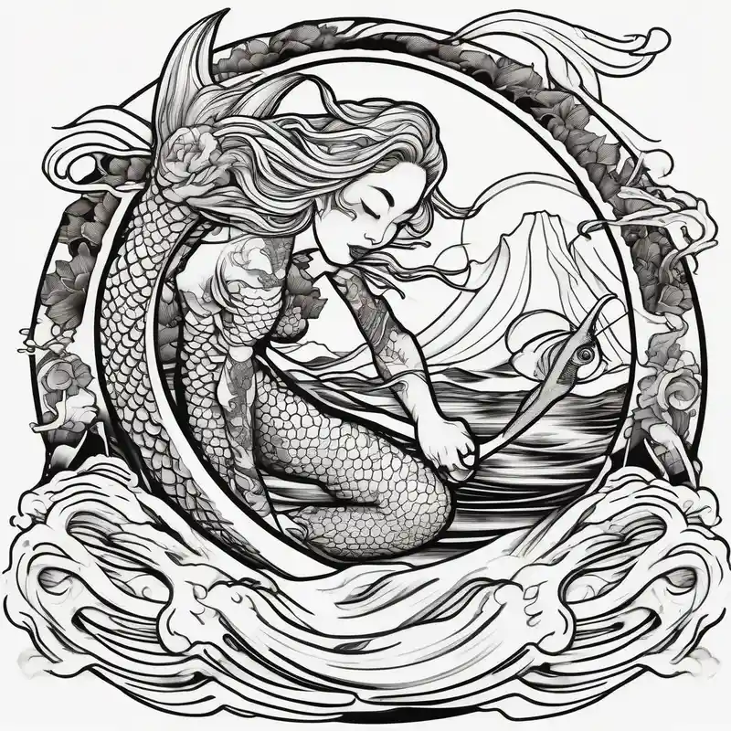 Lake, mermaid, surfing, fishing – Japanese, Vibrant color