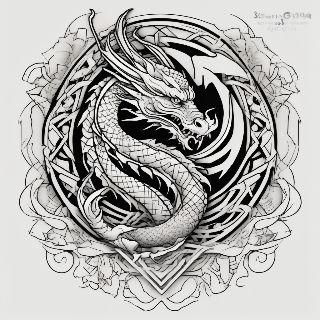 Dragon polynesian, water, koi, half sleeve, cross koi-fish, diseño de tatuaje Geométrico generado con IA