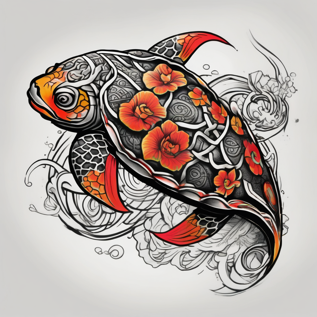 Koi fish with a turtle head koi-fish, AI-generated Blackwork tattoo design