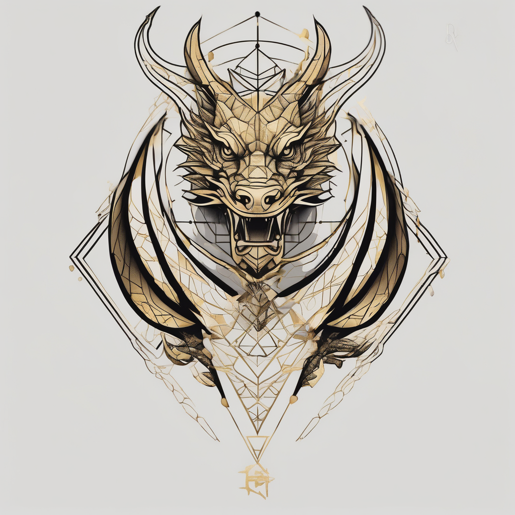 I want a dragon tattoo In gold and black for the story of koi fish tattoo koi-fish, AI-generated Geometric tattoo design