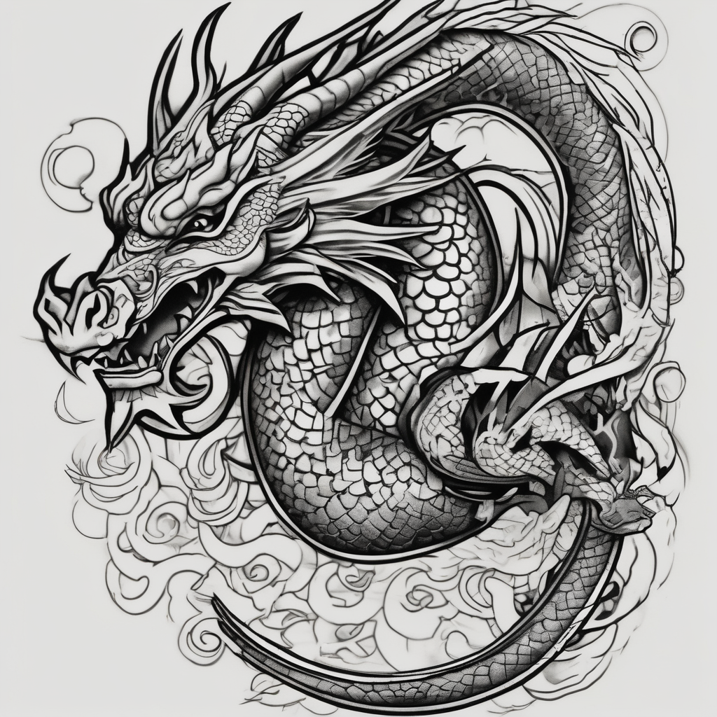Dragon polynesian, water, koi, half sleeve, cross koi-fish, design de tatouage Blackwork généré par IA