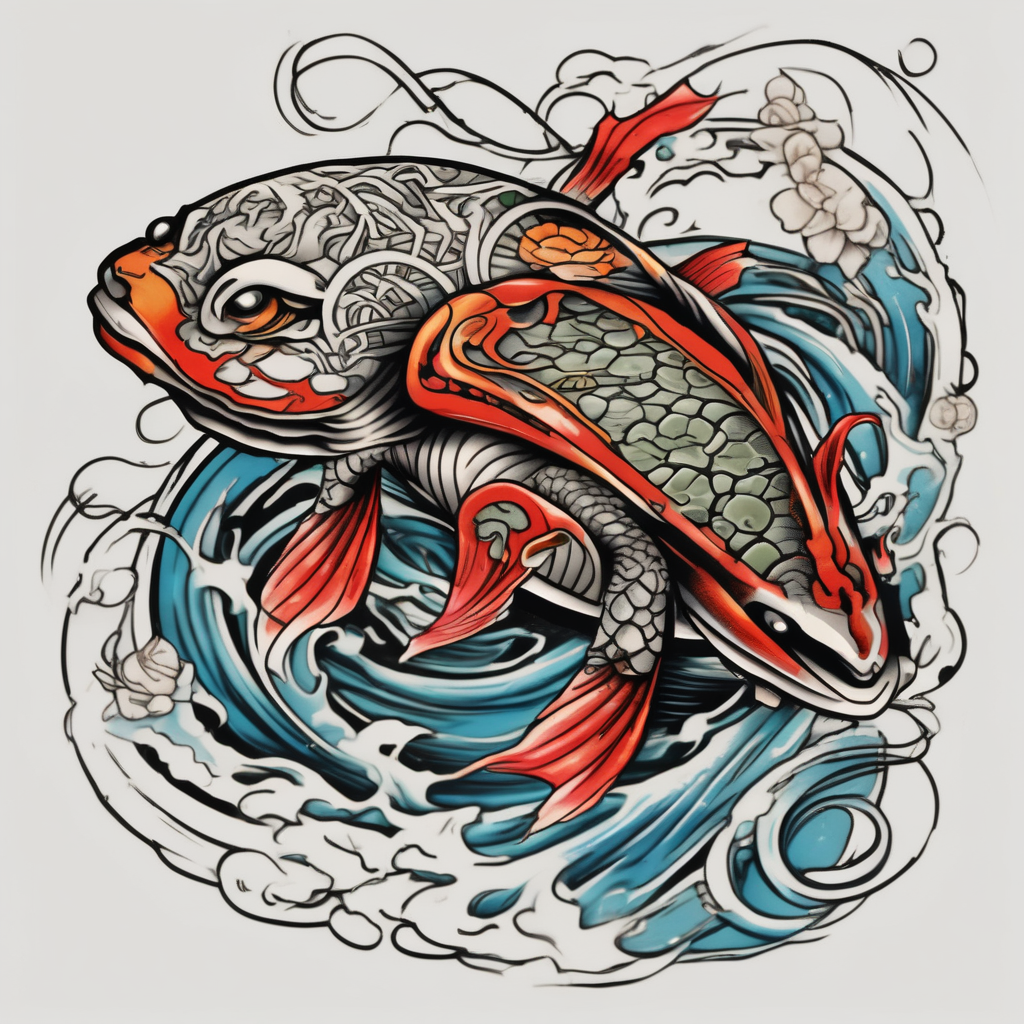 Koi fish with a turtle head koi-fish, AI-generated Japanese tattoo design