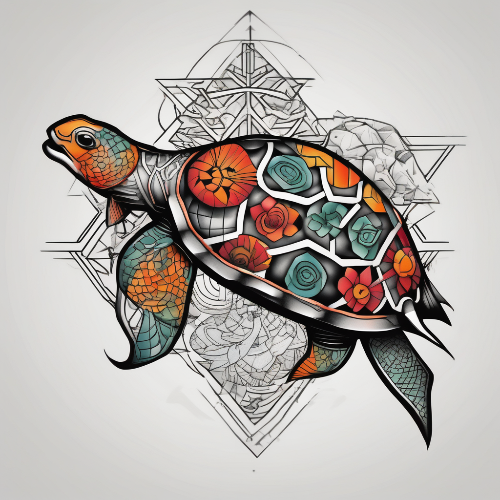 Koi fish with a turtle head koi-fish, AI-generated Geometric tattoo design