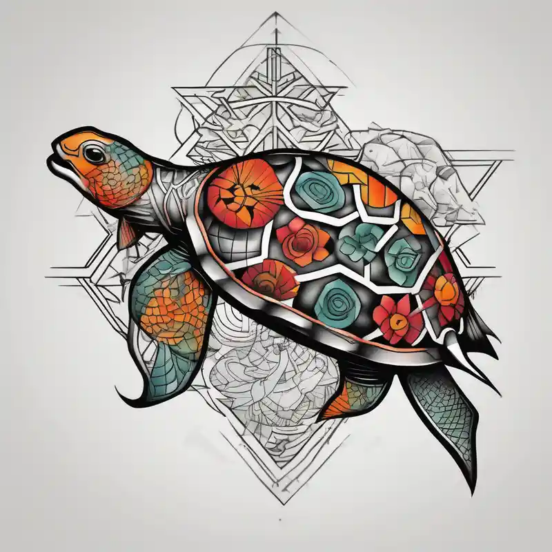 Koi fish with a turtle head – Geometric, Vibrant color