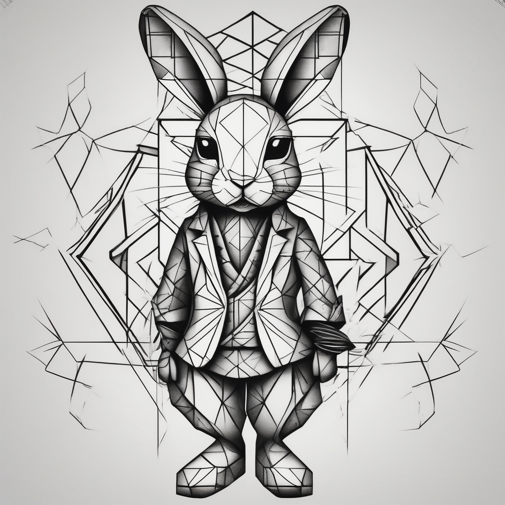 one legged toy bunny in a dress leg-ideas, design de tatouage Géométrique généré par IA