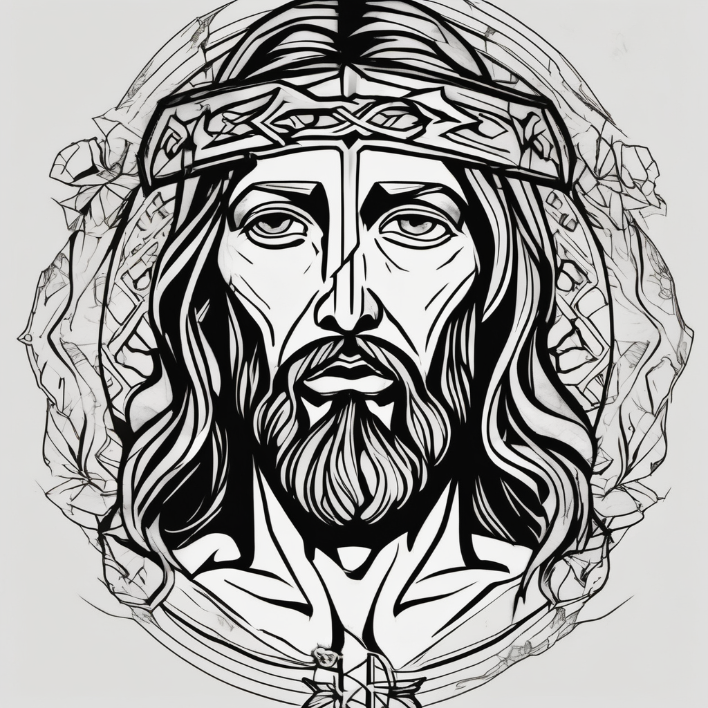 Looking to do a cover up on my ankle and cover my Lower leg. Thinking a Jesus theme tattoo leg-ideas, AI-generated Sketch tattoo design