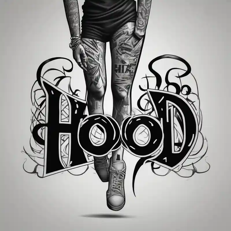 "Hood" on right leg and "Shop" on left – Black and White, Black and white