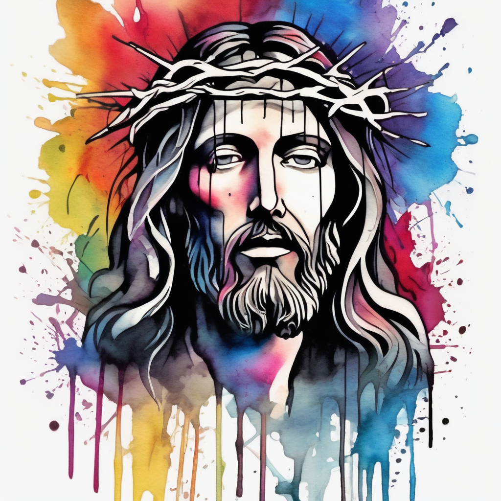 Looking to do a cover up on my ankle and cover my Lower leg. Thinking a Jesus theme tattoo leg-men, AI-generated Watercolor tattoo design