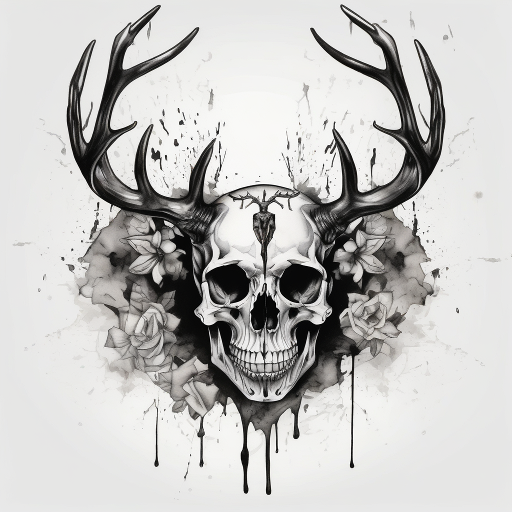 A human with two legs and with a deer skull head leg-men, design de tatouage Aquarelle généré par IA