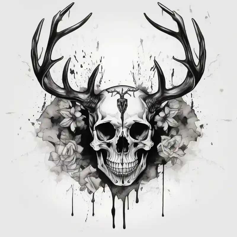 A human with two legs and with a deer skull head – Aquarelle, Noir et blanc