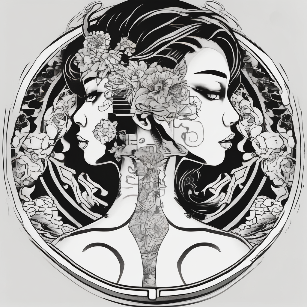 Transgender man looking in mirror from the back to a girl lower-back, AI-generated Japanese tattoo design