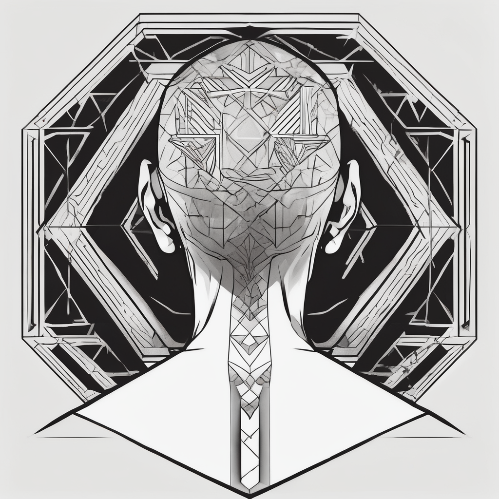 Transgender man looking in mirror from the back to a girl lower-back, diseño de tatuaje Geométrico generado con IA