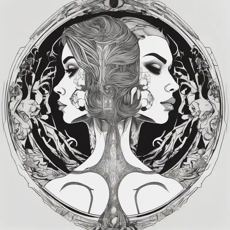 Transgender man looking in mirror from the back to a girl – Blackwork, Blanco y negro