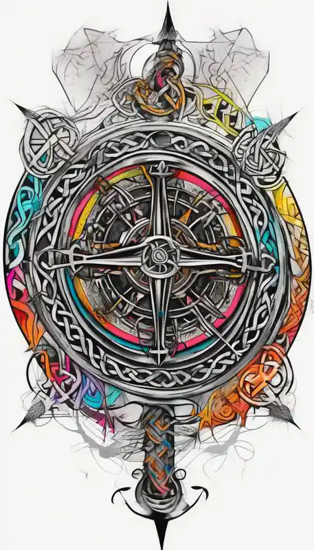 Celtic Viking sleeve tattoo with Viking compass