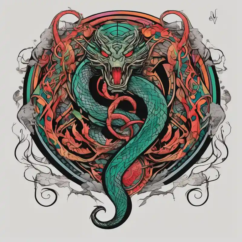 norse mythology world serpent wrap around tattoo design – Surrealista, Colores vivos