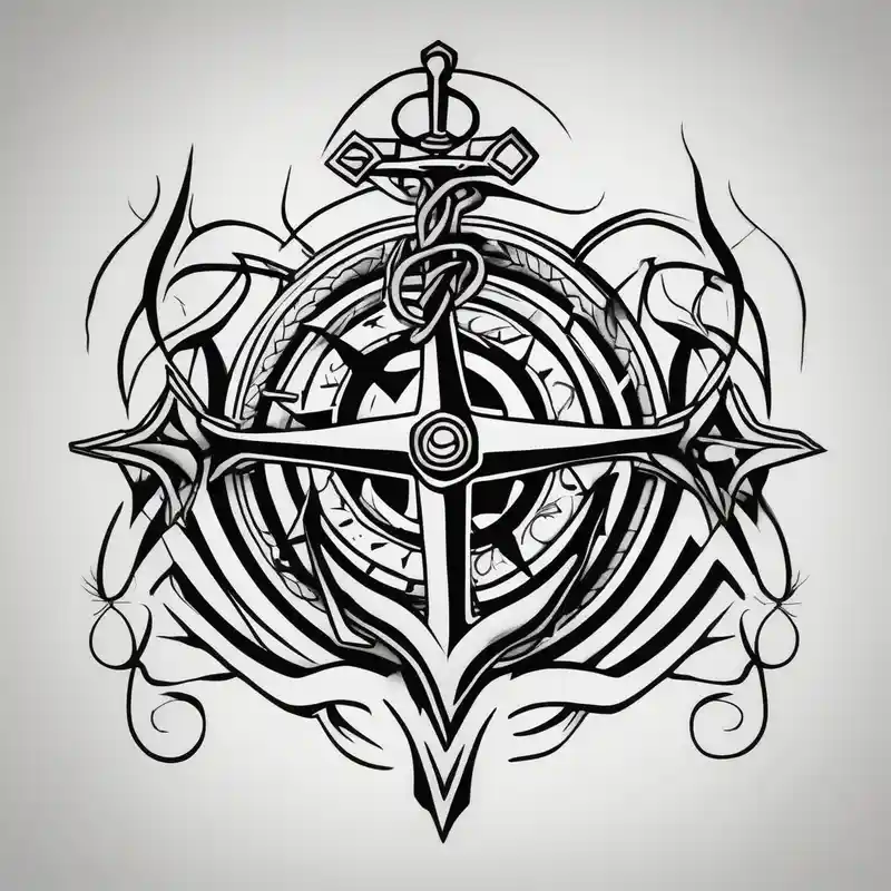 Celtic, forearm, half sleeve, anchor, compass – Cartoon, Noir et blanc