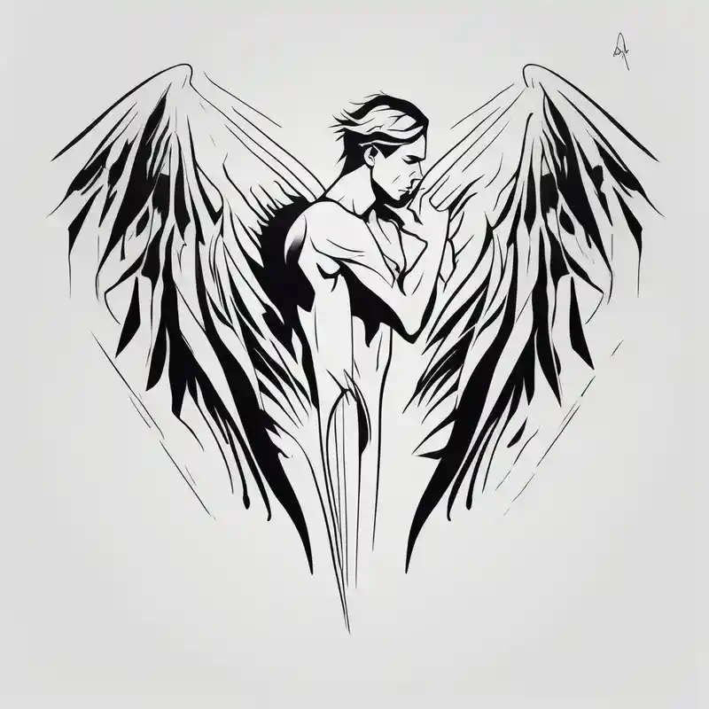 male fallen angel,the fall of gabriel evil – Minimalista, Blanco y negro