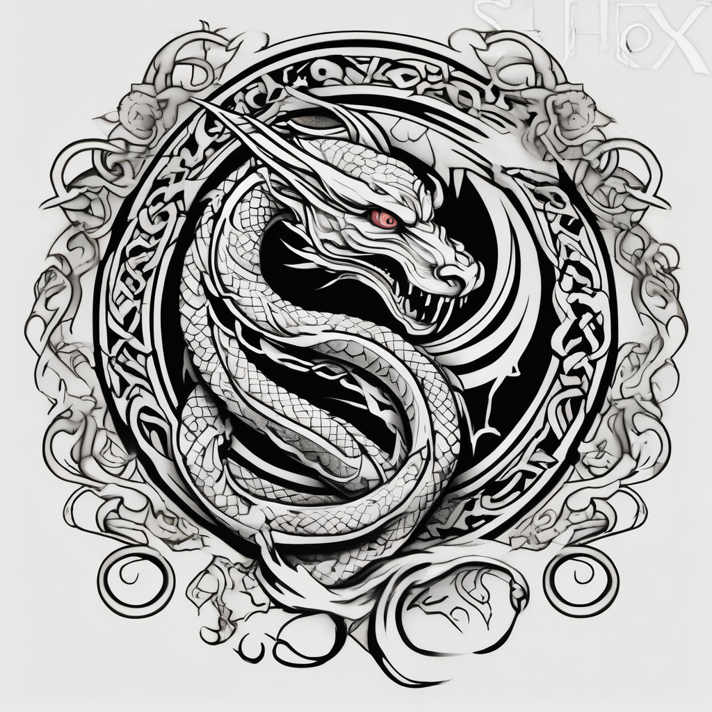 norse mythology world serpent wrap around tattoo design male-sleeve-designs, design de tatouage Japonais généré par IA