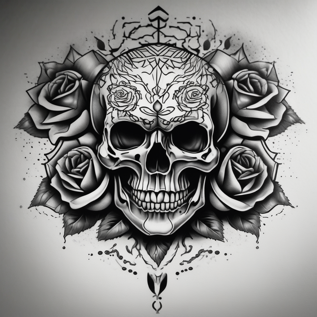 Skull and death with roses half Sleeve male-sleeve, diseño de tatuaje Dotwork generado con IA