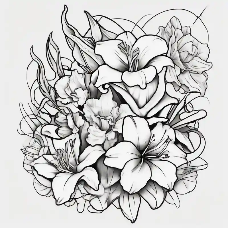 Calia Lily rose gadiolus carnation Narcissus flower sleeve on upper arm and shoulder