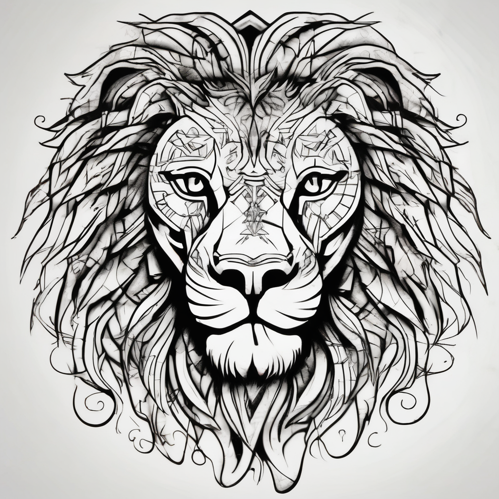 Dawson and dakota names integrated into a mean lion tattoo sleeve male-sleeve, AI-generated Sketch tattoo design