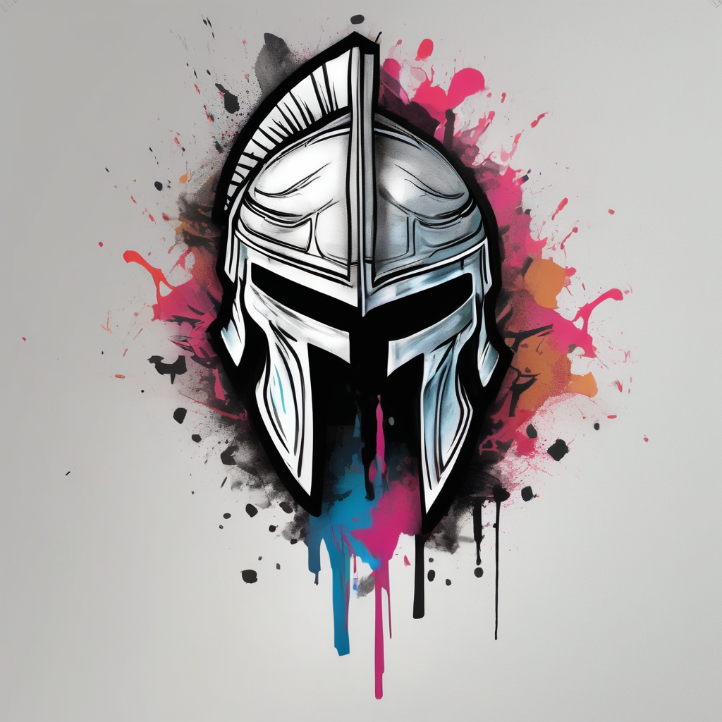 Spartan helmet forearm sleeve, black and white, masculine, aggressive looking, busy flow male-sleeve, design de tatouage Aquarelle généré par IA